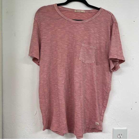Marine Layer Pink Striped Short Sleeve Tee Shirt Womens L Casual Pocket Classic - Picture 1 of 9